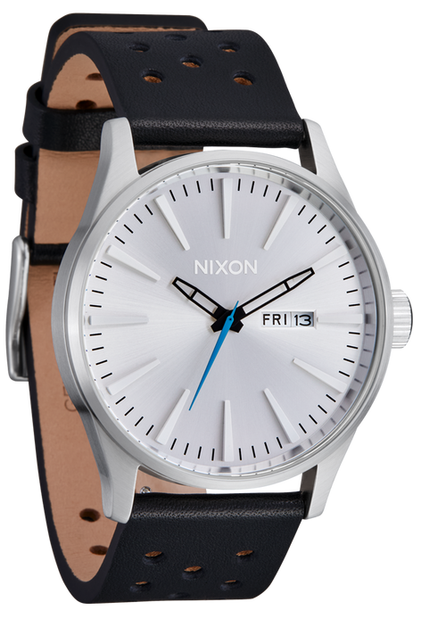 
Nixon Sentry Leather Watch - Analog - Chrome / Silver Sunray / Black - View 2